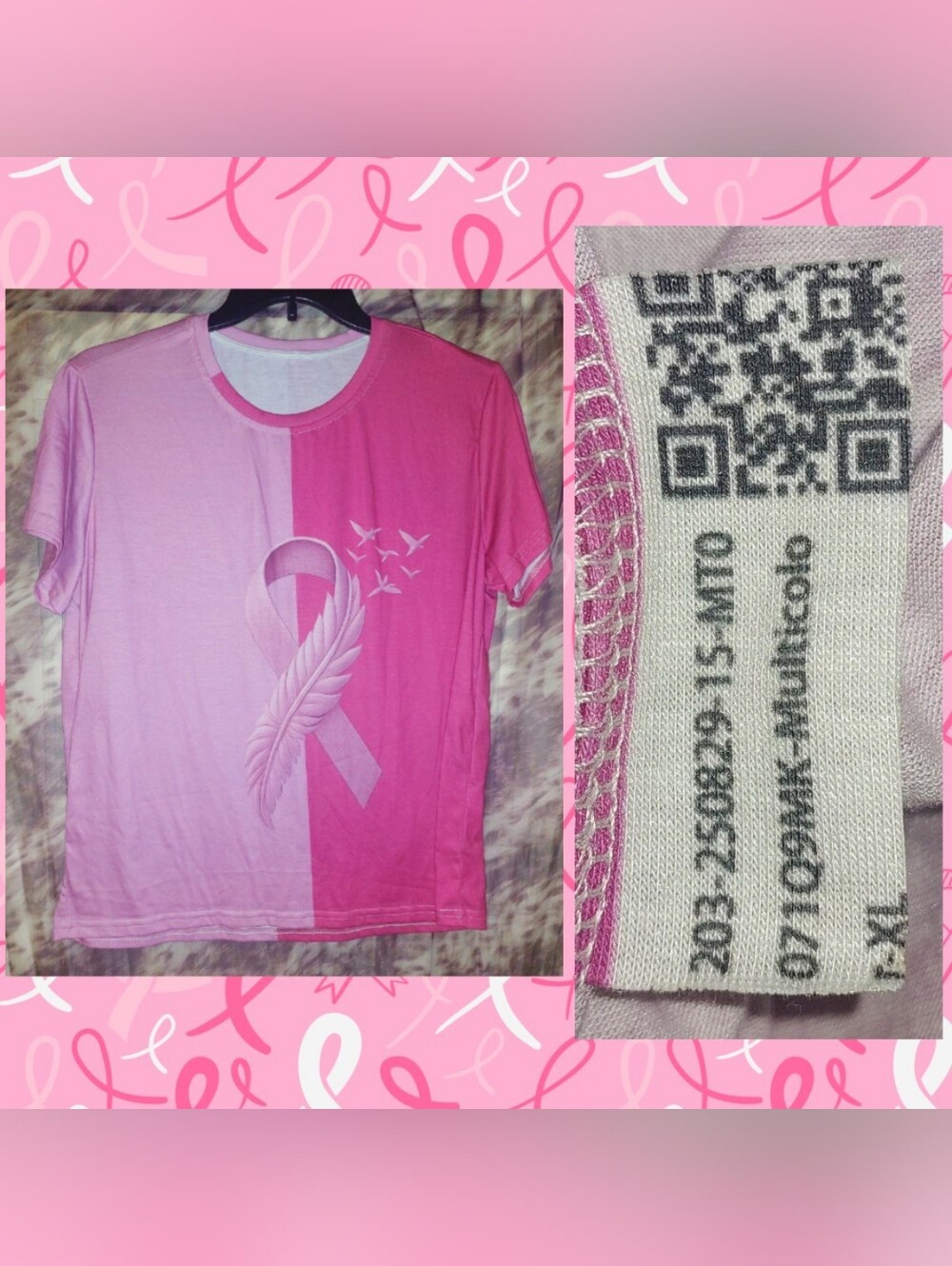 Unbranded Pink Colorblock Breast Cancer Awareness Ribbon Feather Knit Tee Sz XL
